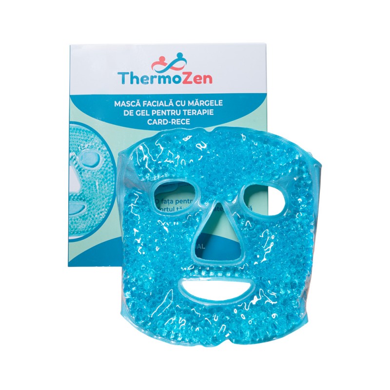 Mască facială, reutilizabilă, THERMOZEN®, cu mărgele din gel, terapie cald-rece, ideală pentru combaterea semnelelor de oboseală, alinararea durerilor de cap , migrene, relaxare, spa facial culoare turcoaz