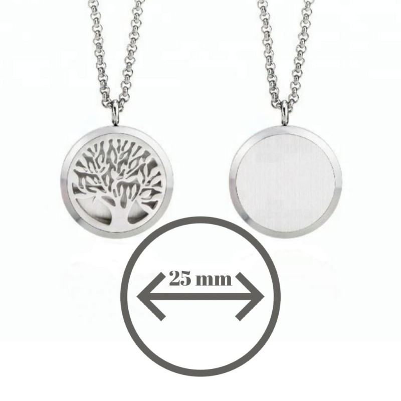 Medalion aromaterapie uleiuri esentiale model Copacul Vietii, argintiu, 25 mm
