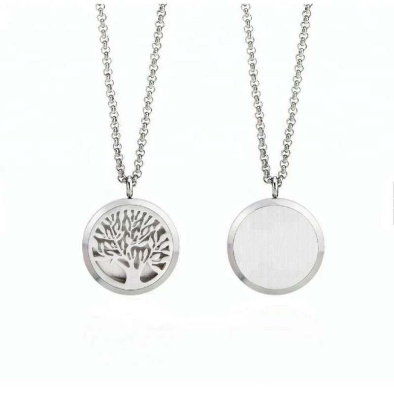 Medalion aromaterapie uleiuri esentiale model Copacul Vietii, argintiu, 25 mm