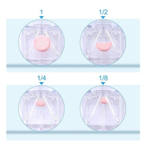 Cutie pentru depozitare medicamente cu dispozitiv de taiere pilule, tablete, suplimente, design compact, ideala pentru calatorii, inchidere ermetica, 2 compartimente, transparent