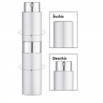 Recipient cosmetic cu pulverizator tip spray DROPY®, pentru uleiuri esentiale sau parfumuri, 8 ml mecanism Twist argintiu