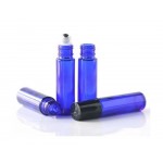 Set 24 recipiente cosmetice sticlute roll-on 10 ml DROPY®, inclus desfacator, palnie si pipete, pentru uleiuri esentiale, sticla groasa, albastra
