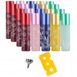 Set 20 recipiente cosmetice sticlute roll-on 10 ml DROPY®, inclus desfacator si palnie, pentru uleiuri esentiale, parfumuri, sticla groasa, Macarons