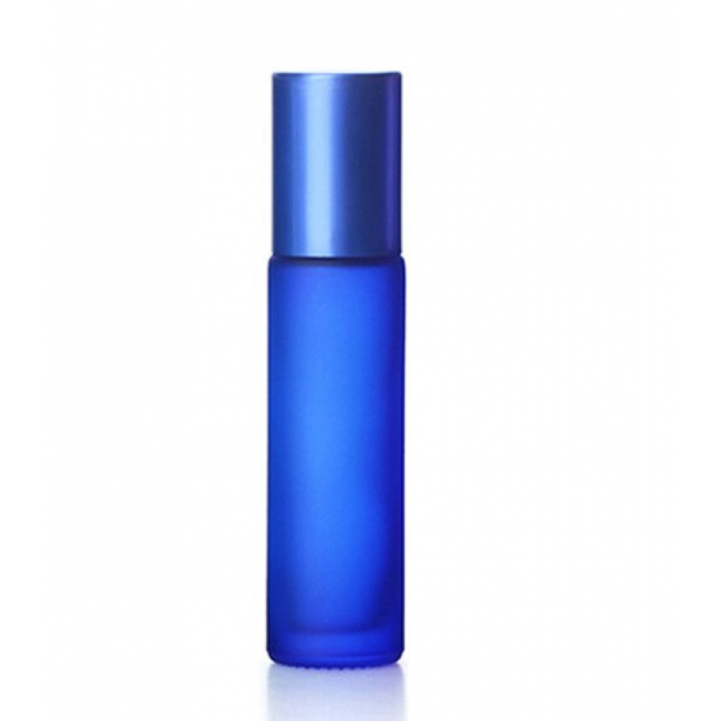 Set 20 recipiente cosmetice sticlute roll-on 10 ml DROPY®, inclus desfacator si palnie, pentru uleiuri esentiale, parfumuri, sticla groasa matuita albastra