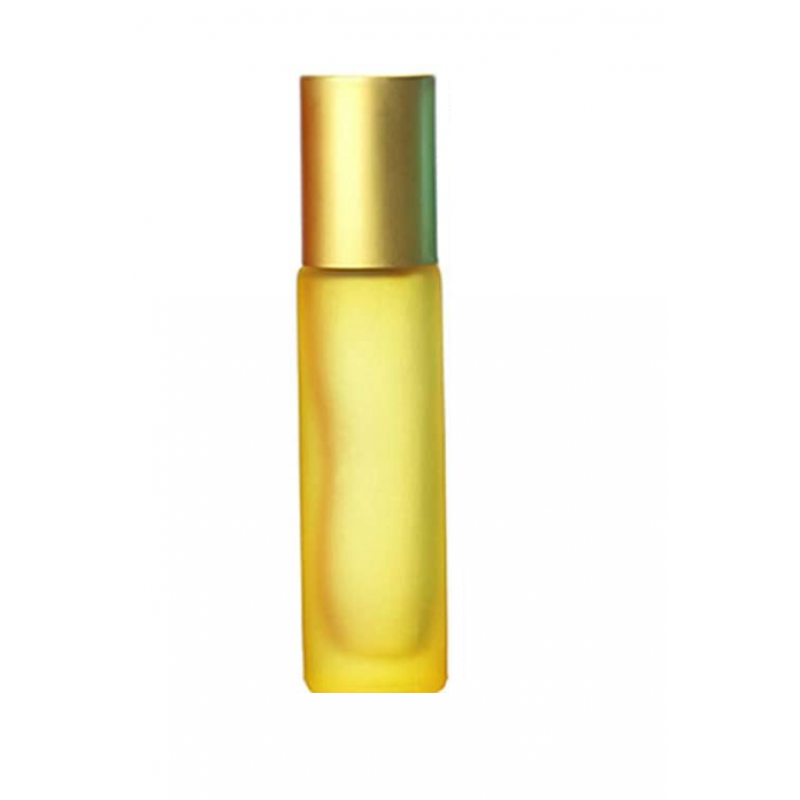 Set 15 recipiente cosmetice sticlute roll-on 10 ml DROPY®, inclus desfacator, palnie si pipeta, pentru uleiuri esentiale, parfumuri, sticla groasa matuita galben