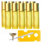 Set 10 recipiente cosmetice sticlute roll-on 10 ml DROPY®, inclus desfacator, palnie si pipeta, pentru uleiuri esentiale, parfumuri, sticla groasa matuita galben