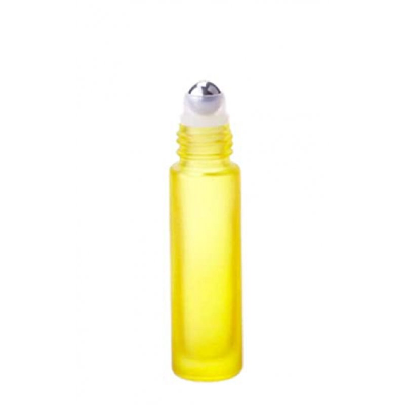 Set 20 recipiente cosmetice sticlute roll-on 10 ml DROPY®, inclus desfacator si palnie, pentru uleiuri esentiale, parfumuri, sticla groasa matuita galben