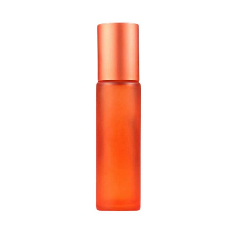 Set 20 recipiente cosmetice sticlute roll-on 10 ml DROPY®, inclus desfacator si palnie, pentru uleiuri esentiale, parfumuri, sticla groasa matuita portocalie