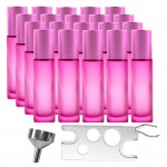 Set 20 recipiente cosmetice sticlute roll-on 5 ml DROPY®, inclus desfacator si palnie, pentru uleiuri esentiale, parfumuri, sticla groasa matuita roz