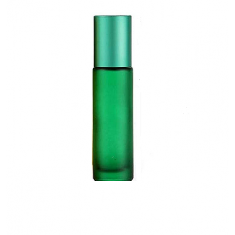 Set 10 recipiente cosmetice sticlute roll-on 10 ml DROPY®, inclus desfacator, palnie si pipeta, pentru uleiuri esentiale, parfumuri, sticla groasa matuita verde