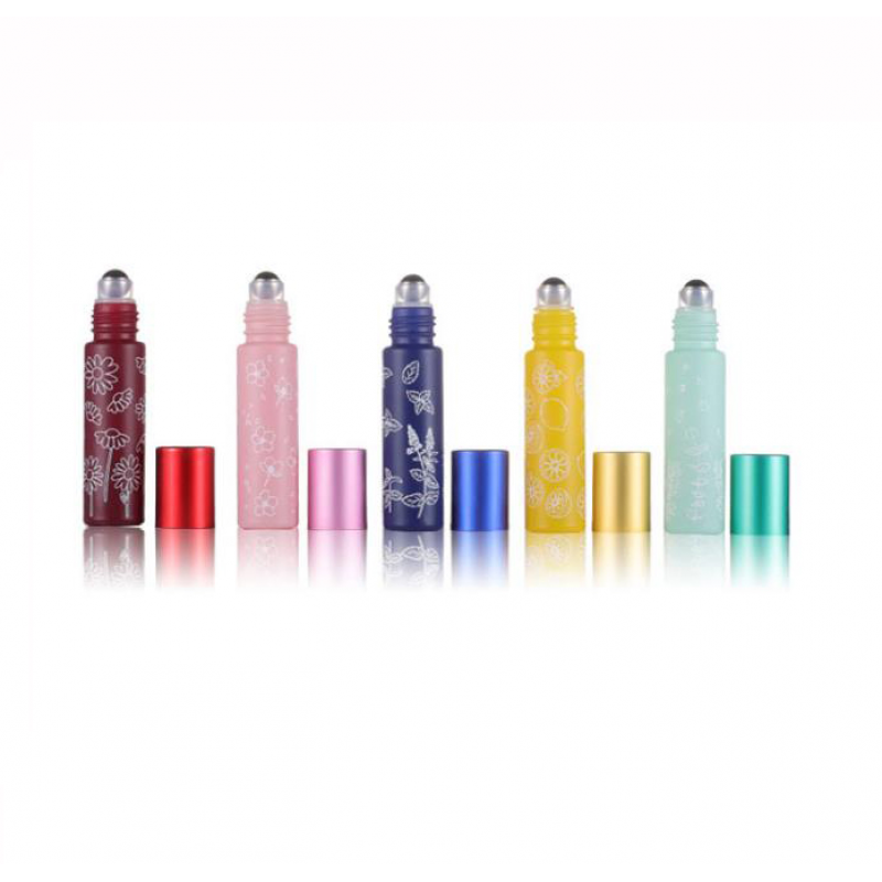 Set 10 recipiente cosmetice sticlute roll-on 10 ml DROPY®, inclus desfacator si palnie, pentru uleiuri esentiale, parfumuri, sticla groasa, Macarons