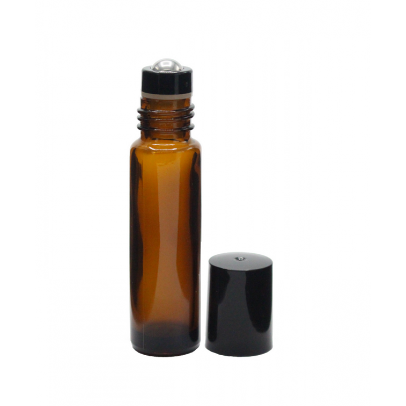 Set 24 recipiente cosmetice sticlute roll-on 10 ml DROPY® mecanism protectie, inclus desfacator, palnie si pipete, pentru uleiuri esentiale, parfumuri, sticla groasa,maro