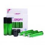 Set 15 recipiente cosmetice sticlute roll-on 10 ml DROPY®, inclus desfacator si palnie, pentru uleiuri esentiale, parfumuri, verde