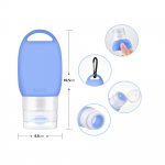 Recipient tip dispenser din silicon pentru lotiuni,geluri sau creme,cu carlig agatare tip carabina, pentru adulti si copii, 40 ml albastru