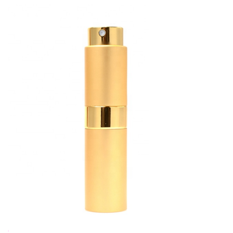 Recipient cosmetic cu pulverizator tip spray DROPY®, pentru uleiuri esentiale sau parfumuri, 8 ml mecanism Twist auriu