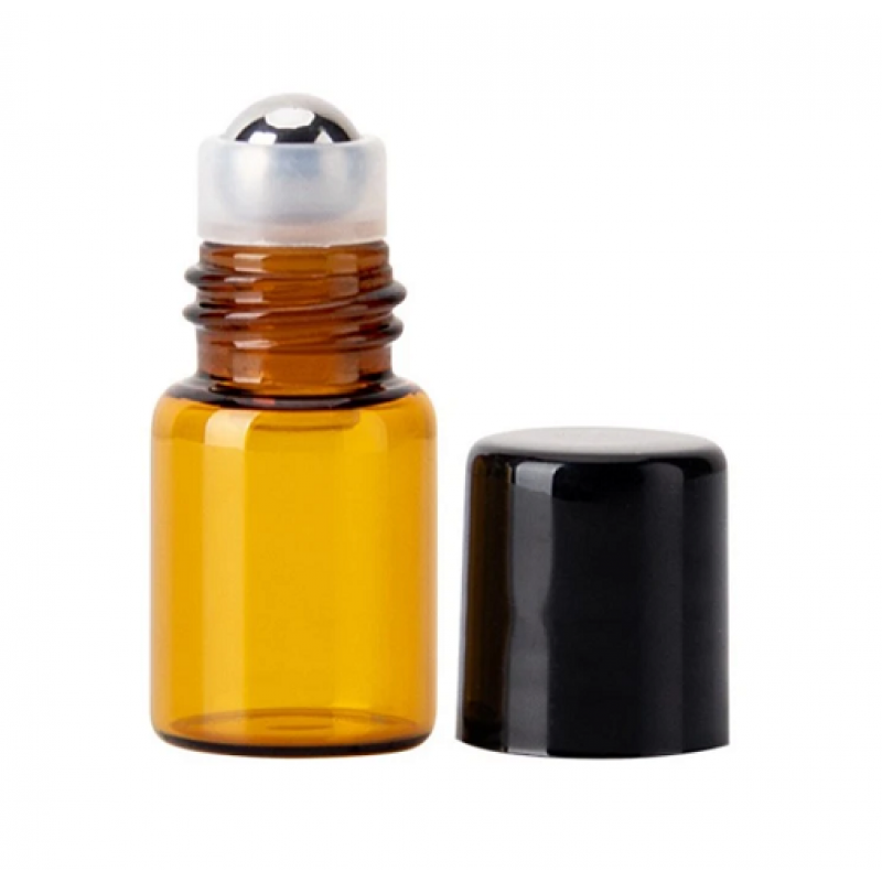 Set 5 recipiente cosmetice sticlute roll-on 1 ml DROPY®, pentru uleiuri esentiale, tincturi, parfumuri, maro