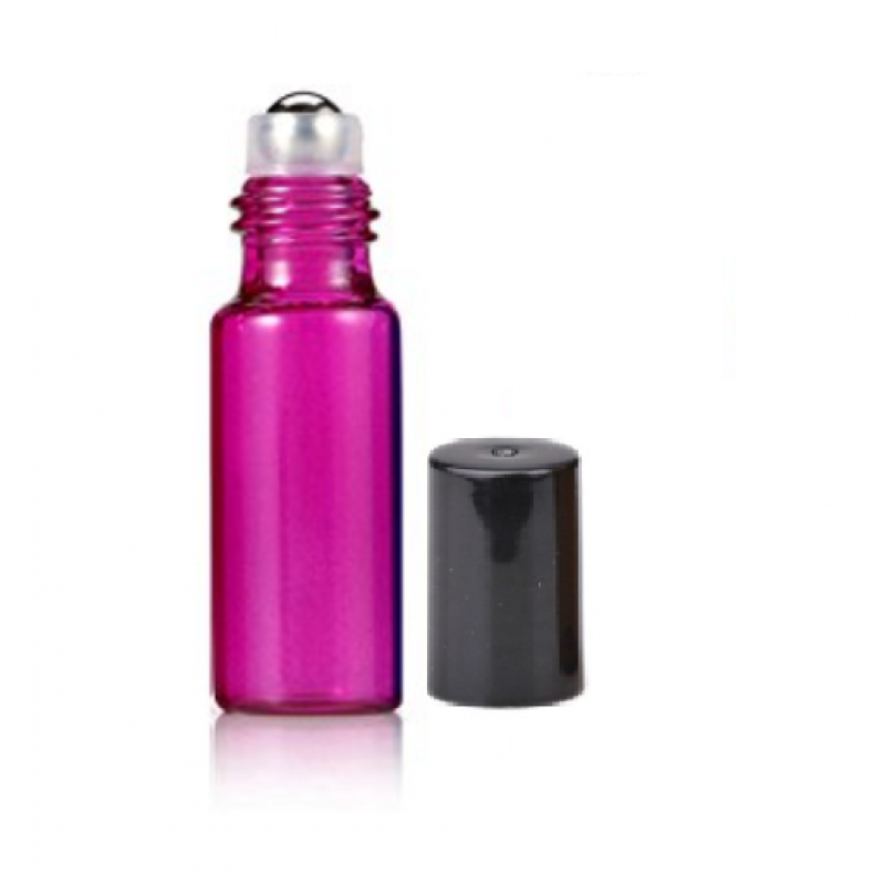 Set 5 recipiente cosmetice sticlute roll-on 3 ml DROPY®, pentru uleiuri esentiale, tincturi, parfumuri, roz
