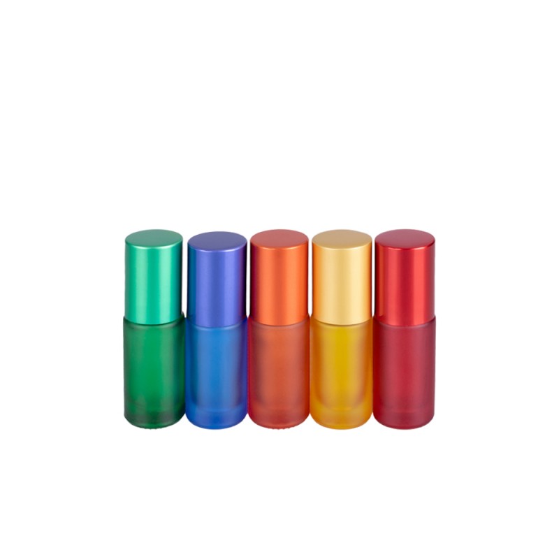 Set  recipiente cosmetice sticlute roll-on 5 ml DROPY®, pentru uleiuri esentiale, sticla groasa, multicolore, ICE