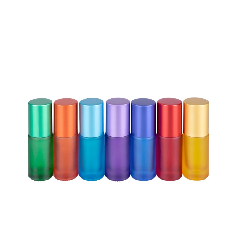 Set  recipiente cosmetice sticlute roll-on 5 ml DROPY®, pentru uleiuri esentiale, sticla groasa, multicolore, ICE