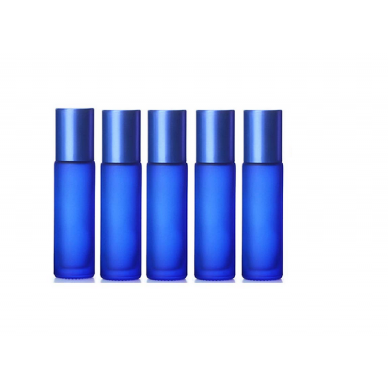 Set 5 sticle roll-on de 10 ml pentru uleiuri esentiale din sticla groasa DROPY® ICE, albastru