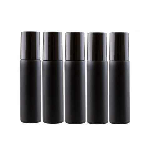 Set 5 sticle roll-on de 10 ml pentru uleiuri esentiale din sticla groasa neagra, DROPY® Black Edition