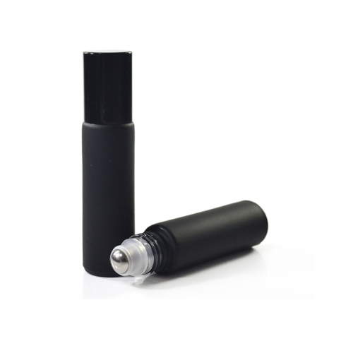 Set 5 sticle roll-on de 10 ml pentru uleiuri esentiale din sticla groasa neagra, DROPY® Black Edition