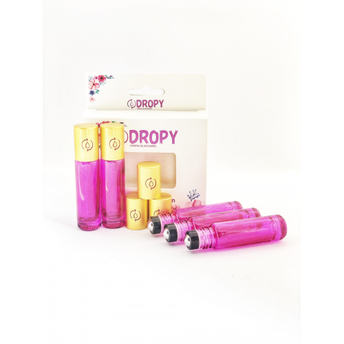 Set 5 sticle roll-on de 5 ml pentru uleiuri esentiale din sticla groasa DROPY® , model DO , roz ICE