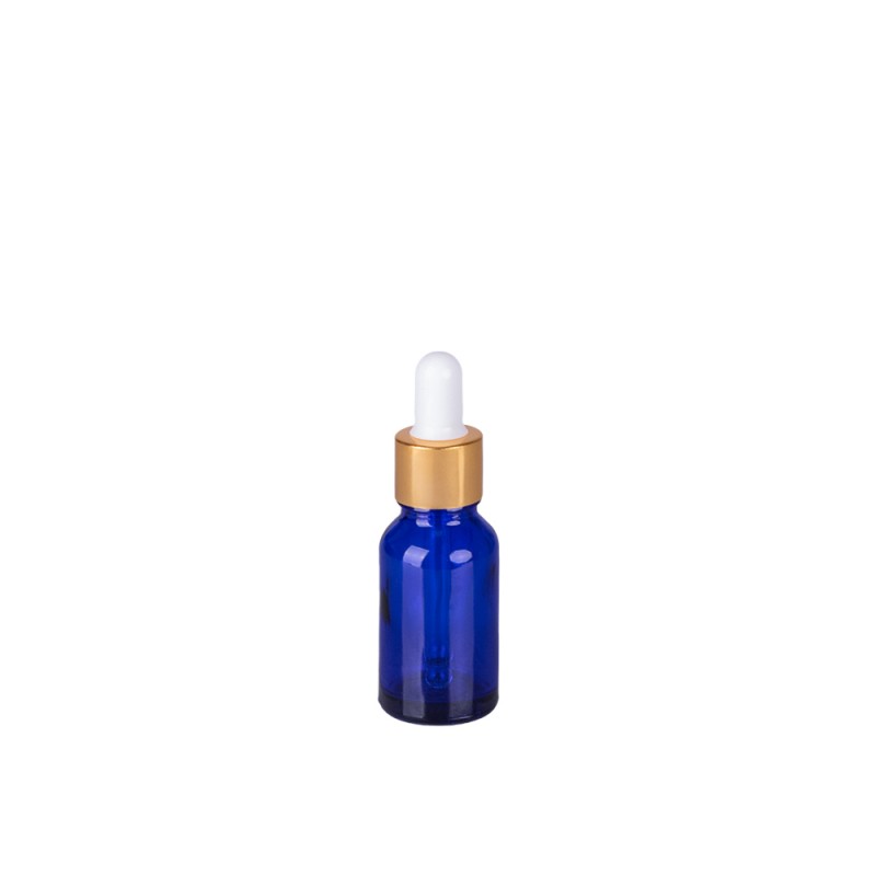 Recipient cosmetic din sticla groasa cu pipeta din sticla pentru uleiuri esentiale, blenduri, serumuri, DROPY® 15 ml, albastru