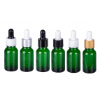 Recipient cosmetic din sticla groasa cu pipeta din sticla pentru uleiuri esentiale, blenduri, serumuri, 20 ml, verde