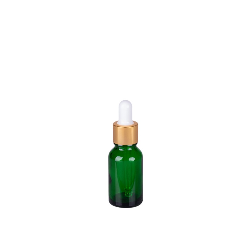 Recipient cosmetic din sticla groasa cu pipeta din sticla pentru uleiuri esentiale, blenduri, serumuri, DROPY® 10 ml, verde
