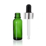 Recipient cosmetic din sticla groasa cu pipeta din sticla pentru uleiuri esentiale, blenduri, serumuri, 20 ml, verde