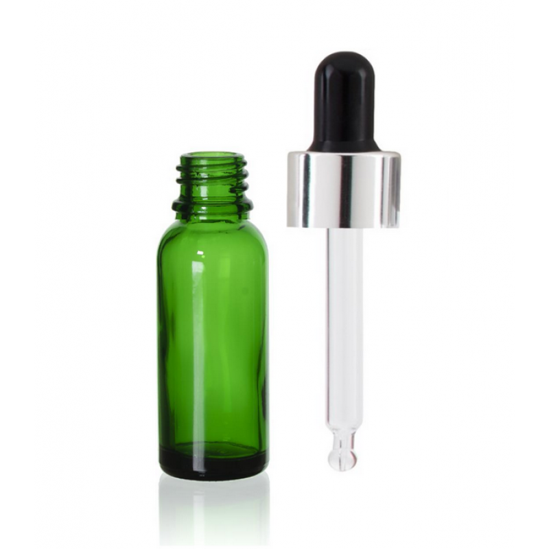 Recipient cosmetic din sticla groasa cu pipeta din sticla pentru uleiuri esentiale, blenduri, serumuri, 10 ml, verde