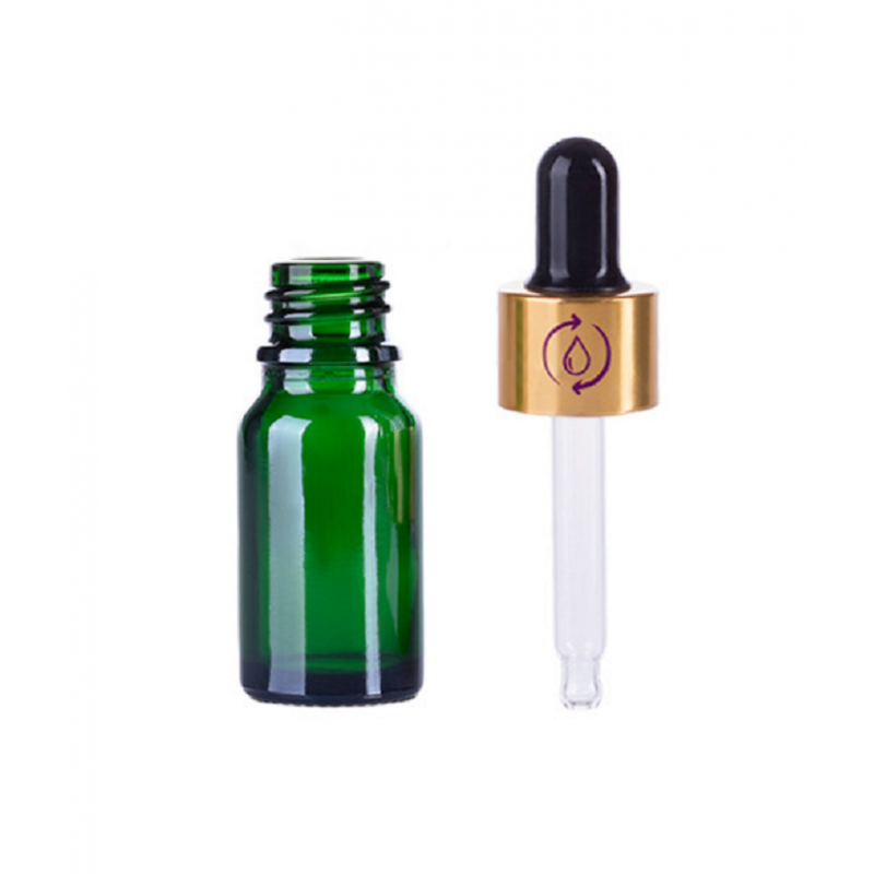 Recipient cosmetic din sticla groasa cu pipeta din sticla pentru uleiuri esentiale, blenduri, serumuri, DROPY® 30 ml, verde