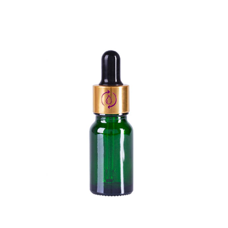 Recipient cosmetic din sticla groasa cu pipeta din sticla pentru uleiuri esentiale, blenduri, serumuri, DROPY® 15 ml, verde