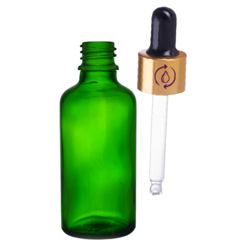 Recipient cosmetic din sticla groasa cu pipeta din sticla pentru uleiuri esentiale, blenduri, serumuri, DROPY® 100 ml, verde